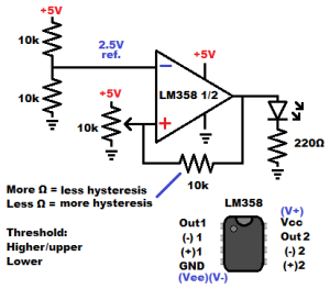 Schmitt Trigger Added To Non Inverting Comparator Circuit Using LM358