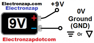 9V battery typical 0V reference ground location diagram by electronzap electronzapdotcom