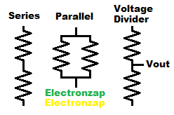 Series Parallel Voltage Divider resistor basic schematic diagrams by electronzap electronzapdotcom