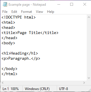 HTML practice using Microsoft notepad text editor screen capture