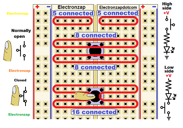 Push button switch on a breadboard basics learning electronics lesson 0005