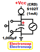 1V per second voltage ramp using 1mA S102T and 1000µF capacitor learning electronics lesson 0062
