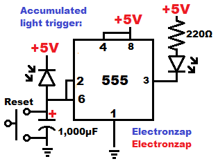 Accumulated light trigger circuit using 555 timer and photodiode learning electronics lesson 0063