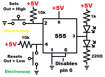 Bistable mode 555 timer flip flop circuit schematic diagram by electronzap
