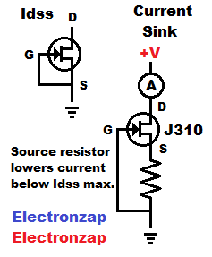 JFET Idss and current setting resistor circuit schematic diagram by electronzap