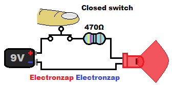 LED on while in pushbutton switch controlled circuit schematic diagram by electronzap