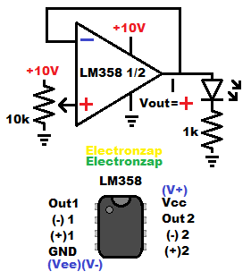 Operational amplifier voltage follower using LM358 op amp learning electronics lesson 0022