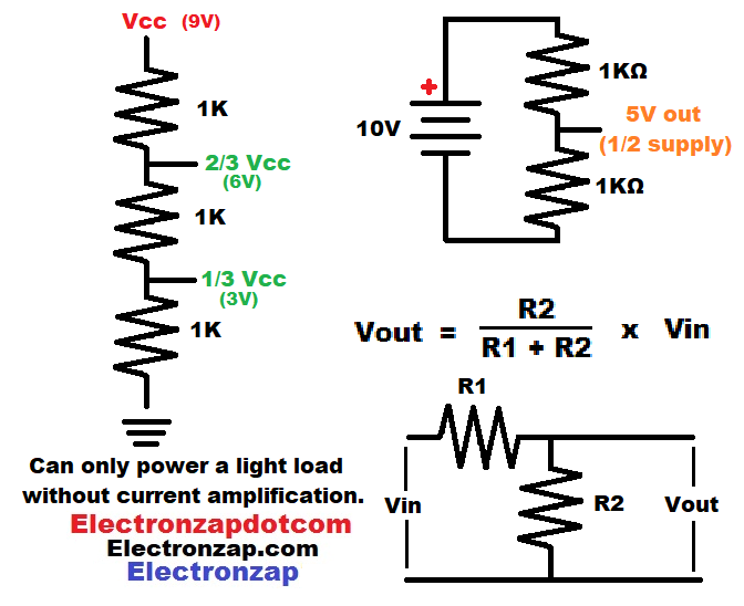 Simple voltage divider schematic circuits diagram by electronzap electronzapdotcom