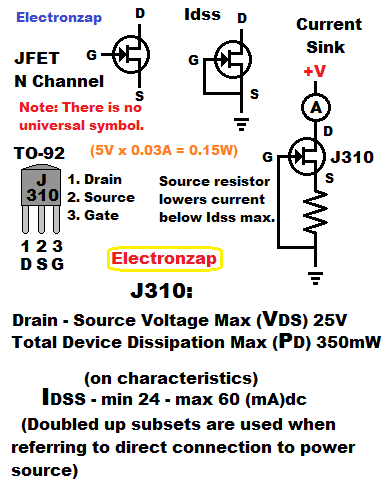 JFET N Channel J310 depletion mode current source sink circuit learning electronics lesson 0058