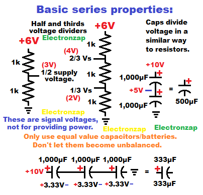Series capacitors basic properties by electronzap for learning electronics lesson 0041