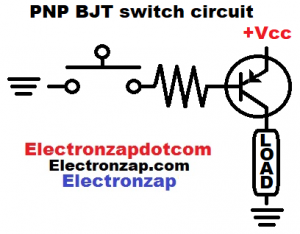 Simple PNP bipolar junction transistor BJT switch circuit schematic diagram by electronzap electronzapdotcom