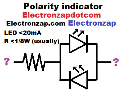 Simple polarity indicator circuit schematic diagram by electronzap electronzapdotcom