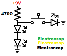 Alternating LEDs with a single mechanical push button switch demonstration circuit schematic diagram