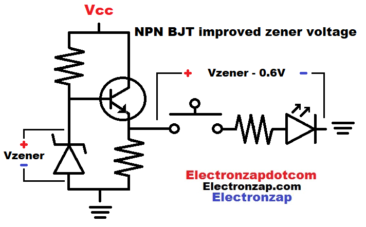 NPN BJT improved zener voltage with diode drop schematic diagram by electronzap