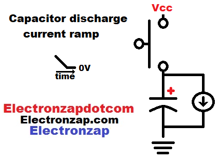 Simple discharging capacitor voltage ramp circuit schematic by electronzap electronzapdotcom
