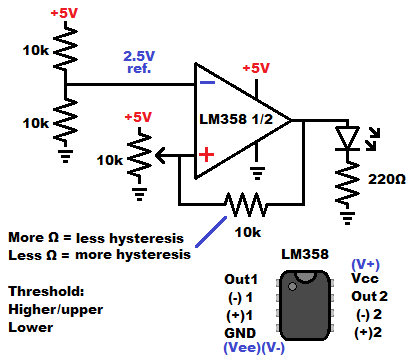 Op amp Schmitt trigger using LM358 operational amplifier for learning electronics lesson 0030