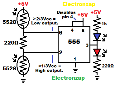 555 timer based light dependent resistor LDR Schmitt trigger comparator circuit schematic