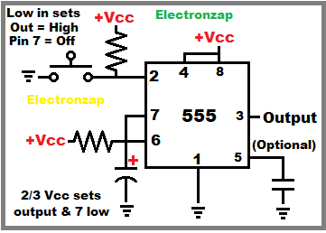 Basic monostable 555 timer circuit schematic by electronzap
