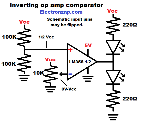 Brief Inverting Op Amp Comparator Circuit Lm358 Electronzap 1829