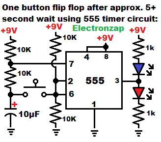 One push button switch flip flip toggle using 555 timer learning electronics circuit by Electronzap