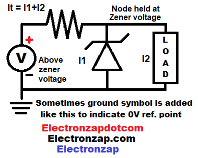 Simple zener diode voltage shunt regulator schematic diagram by electronzap electronzapdotcom