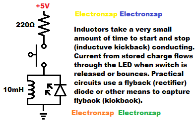Inductive flyback or kickback flashes an LED demo circuit for learning electronics shorts 87