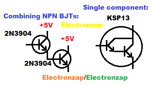 KSP13 Darlington Transistor Component or Two NPN BJT pairs for learning electronics shorts 77