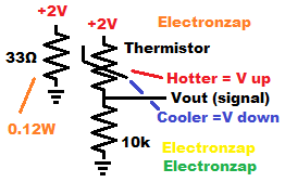 Thermistor based temperature controlled voltage divider for learning electronics shorts 114