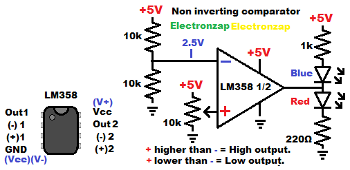 Non Inverting Comparator Op Amp Electronzap 0574