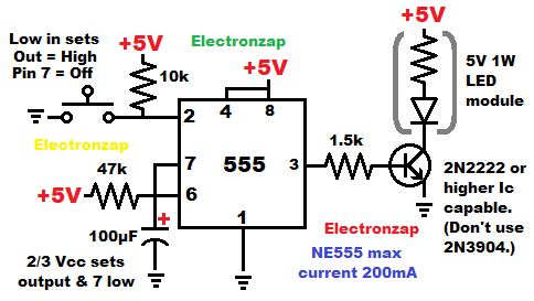 555 timed 1W LED module 2N2222 NPN BJT switch circuit watt LED for learning electronics shorts 118