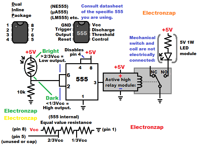 1 watt LED night light using relay module thats LDR switched via LDR 555 timer inverter circuit