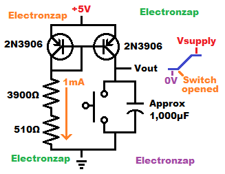 Approx 1 volt per second voltage ramp using 2N3906 PNP BJT current mirror circuit schematic