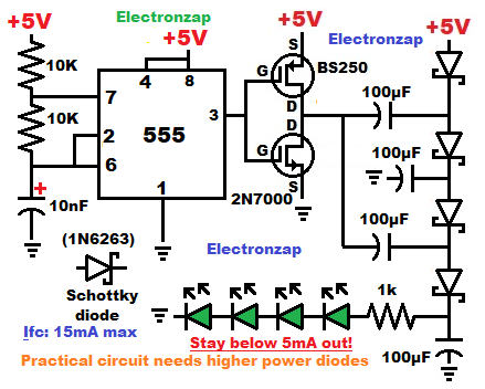 Low power voltage tripler circuit using Schottky diodes 555 timer