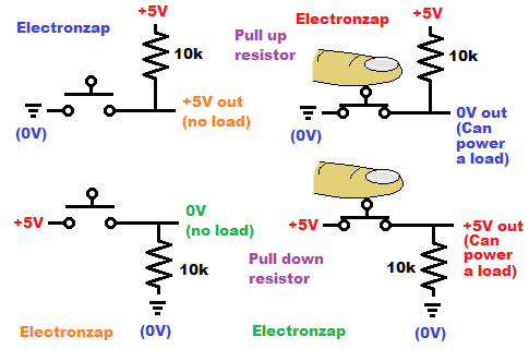 Pull up or down resistor circuit fragment schematic diagram by electronzap