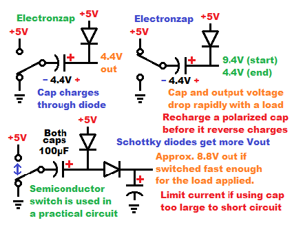 Voltage doubler w diode drops demo circuit manually switched schematic by electronzap