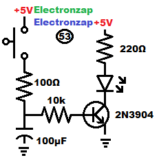 LED fades off using capacitor and NPN BJT Bipolar Junction Transistor circuit by Electronzap