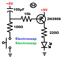 LED fades off using capacitor and PNP BJT Bipolar Junction Transistor circuit by Electronzap
