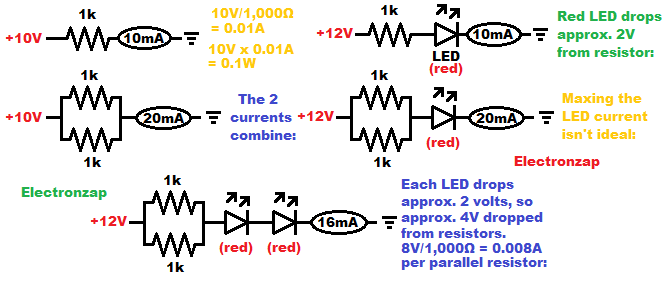 Parallel 1k resistors to handle more current diagram by Electronzap