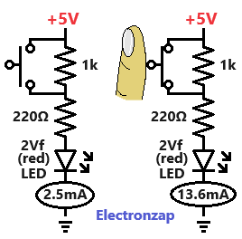 Switch controlled series resistor demo circuit by Electronzap