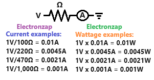 1V across common electronics resistance values by electronzap