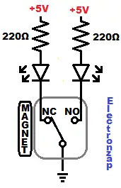 Magnetic Reed Switch electronics demo circuit schematic with LEDs